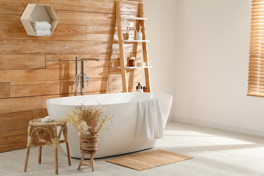 wood paneled bathroom